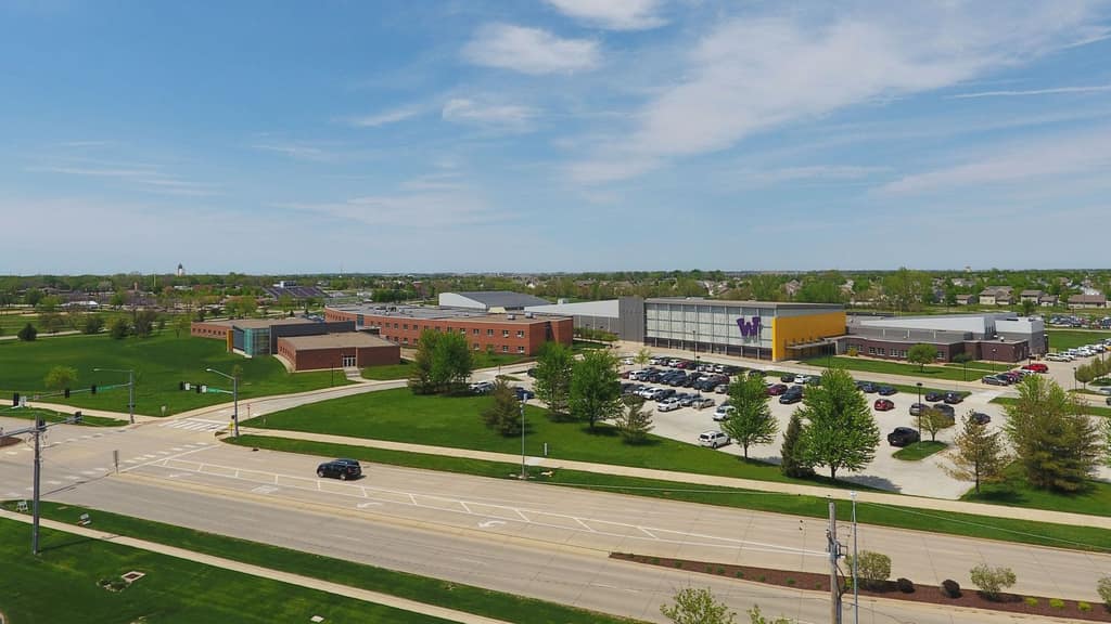 Aerial view of Waukee High School and its campus